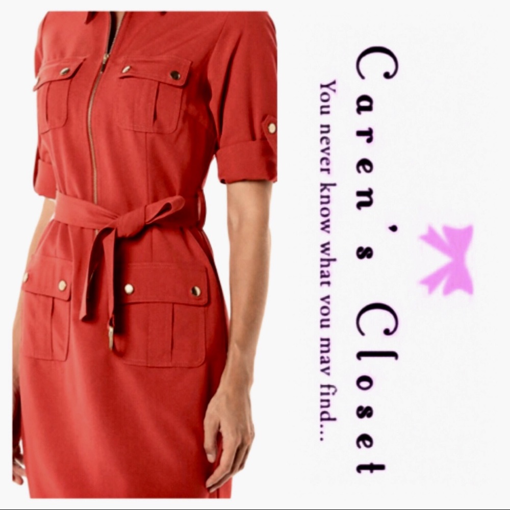 NWOT Sharagano Orange Stretch Cotton Shirt Dress - Picture 3 of 8